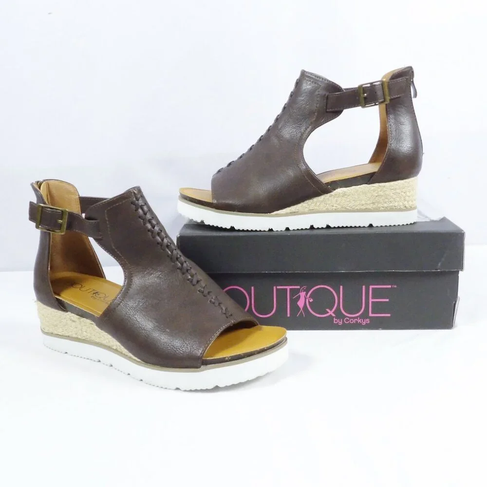 Corkys SUGAR CITY Espadrille Low Wedge Sandals Dark Brown NIB Open Toe Size 10 - Picture 15 of 15